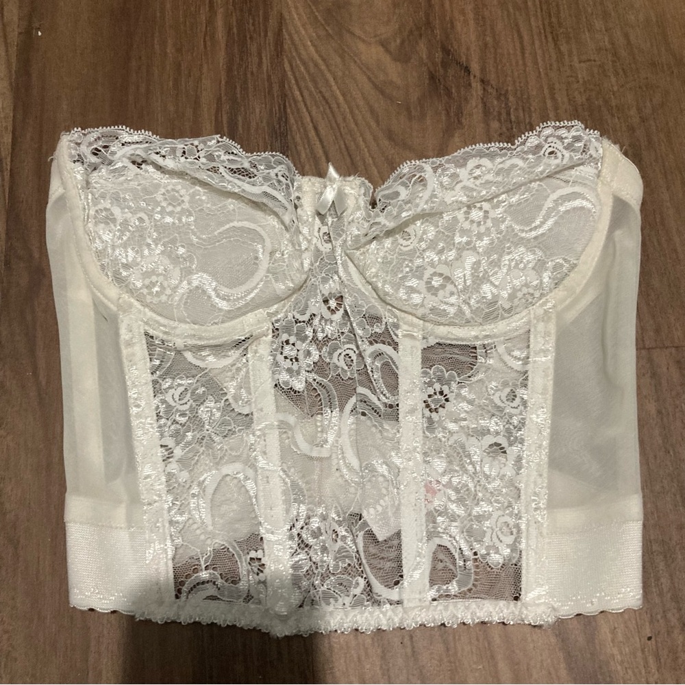 Vintage 80s Cabernet White Lace Strapless Bustier Corset 34C